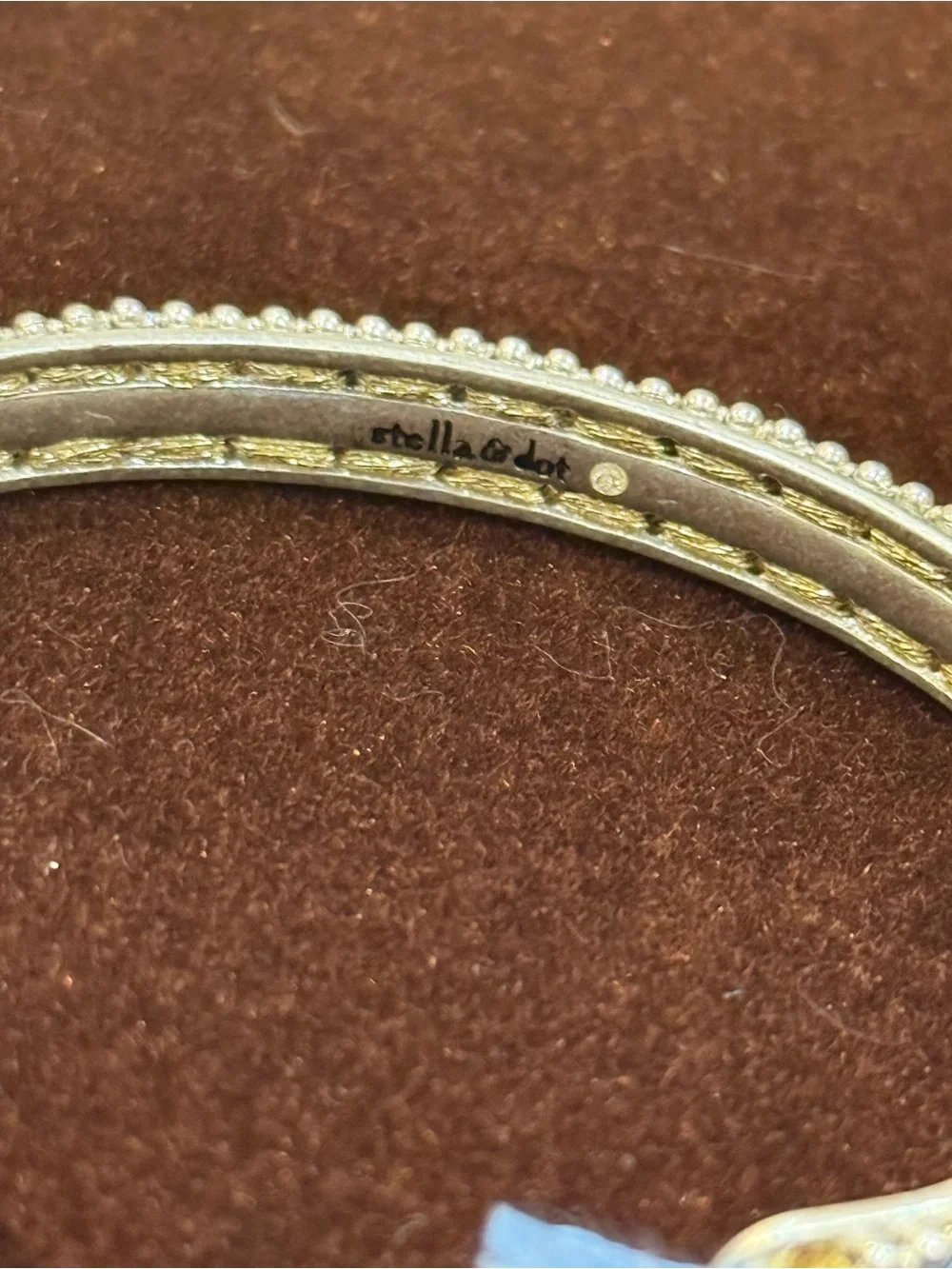 Stella & Dot Two-Tone Gold and Silver Beaded Edge Bangle